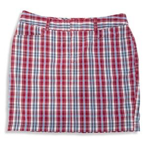 Chaps Skirt Womens 12 Red White Blue Plaid 100% Cotton Casual Summer Americana